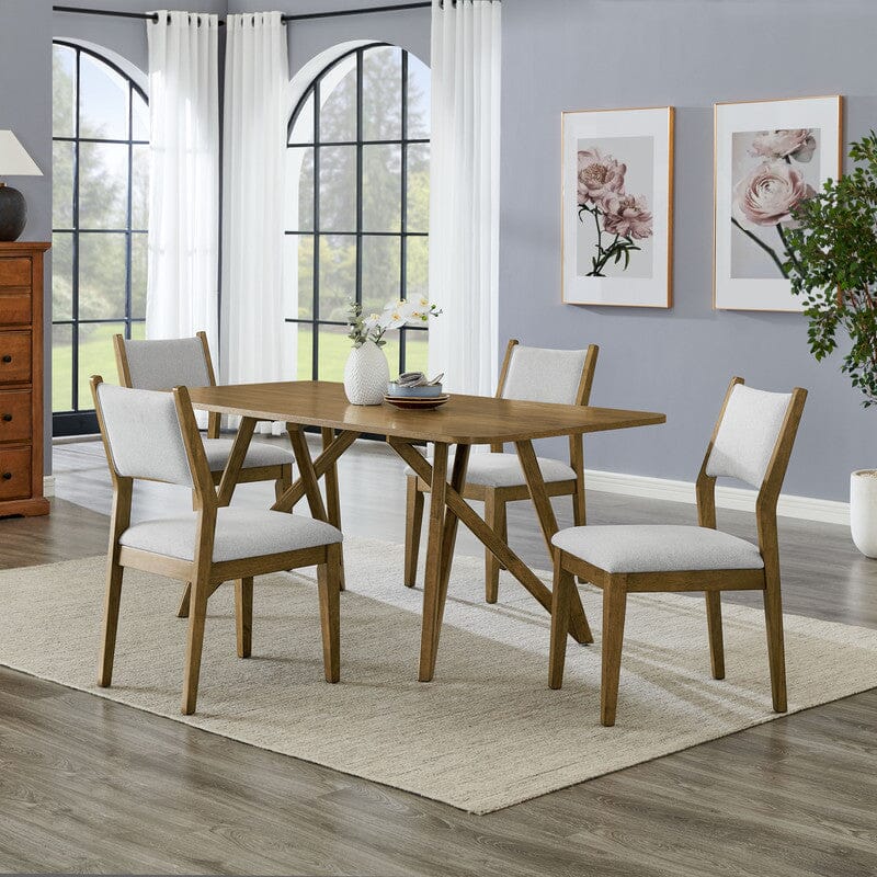 Darla 5Pc 70" Rectangular Walnut Oak Geometric Cross Base Dining Set