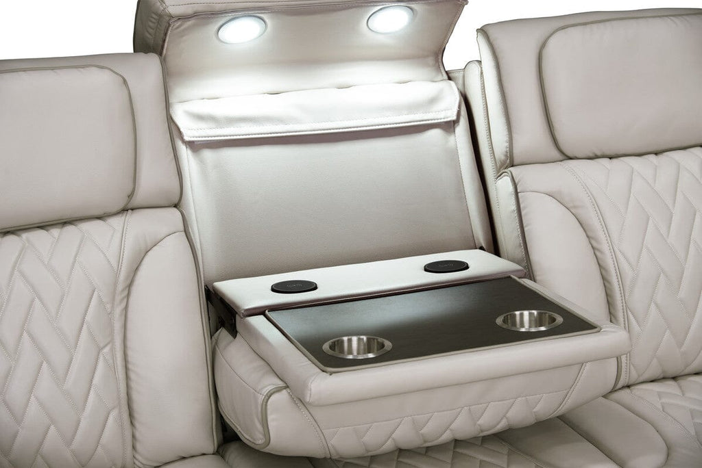 Jazz 84"W Ice Leather Aire Transformer Power Reclining Sofa with Power Headrest, LED Lights, Wireless Charging Drop-Down Table, USB & USB-C Ports, Storage & Cupholders