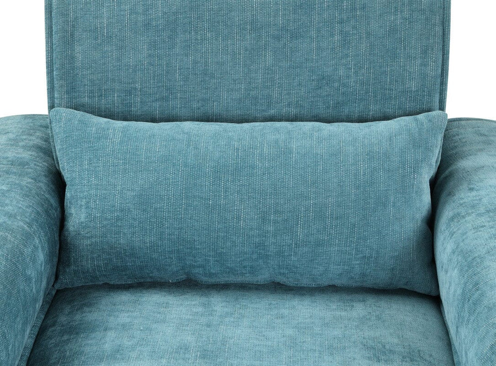 Valentina 74"W Blue Chenille Sofa with Metal Legs and Throw Pillows