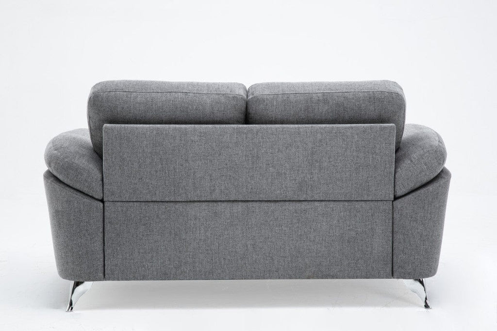 Villanelle 63.5"W Light Gray Linen Loveseat with Chrome Finish Legs