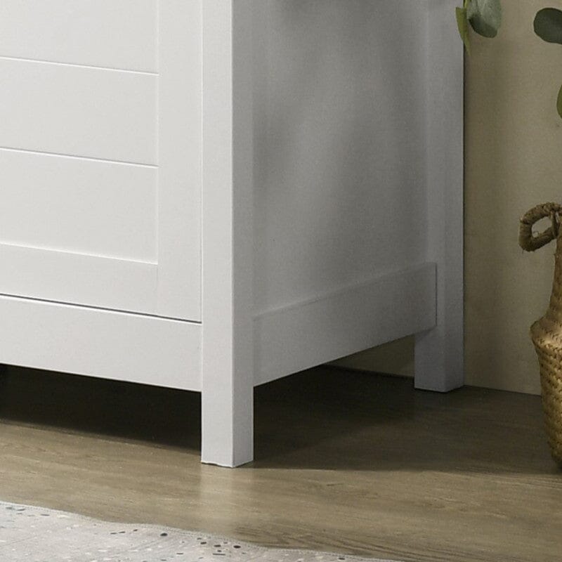 Claire 35"W White Storage Cabinet with Oak Accent Finish and Framed Slatted Panel Design