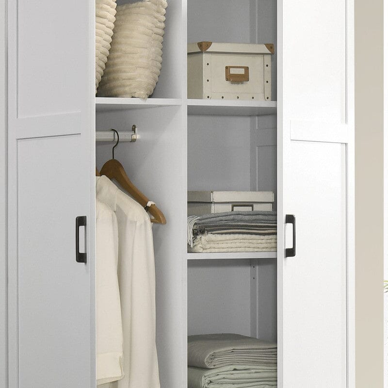 Aubree 40"W White Wardrobe Cabinet Armoire with 2 Drawers and Hanging Rod