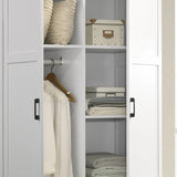 Aubree 40"W White Wardrobe Cabinet Armoire with 2 Drawers and Hanging Rod