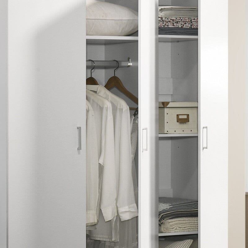 Declan 46"W White 3-Door Wardrobe Cabinet Armoire with Storage Shelves and Hanging Rod