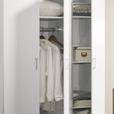Declan 46"W White 3-Door Wardrobe Cabinet Armoire with Storage Shelves and Hanging Rod
