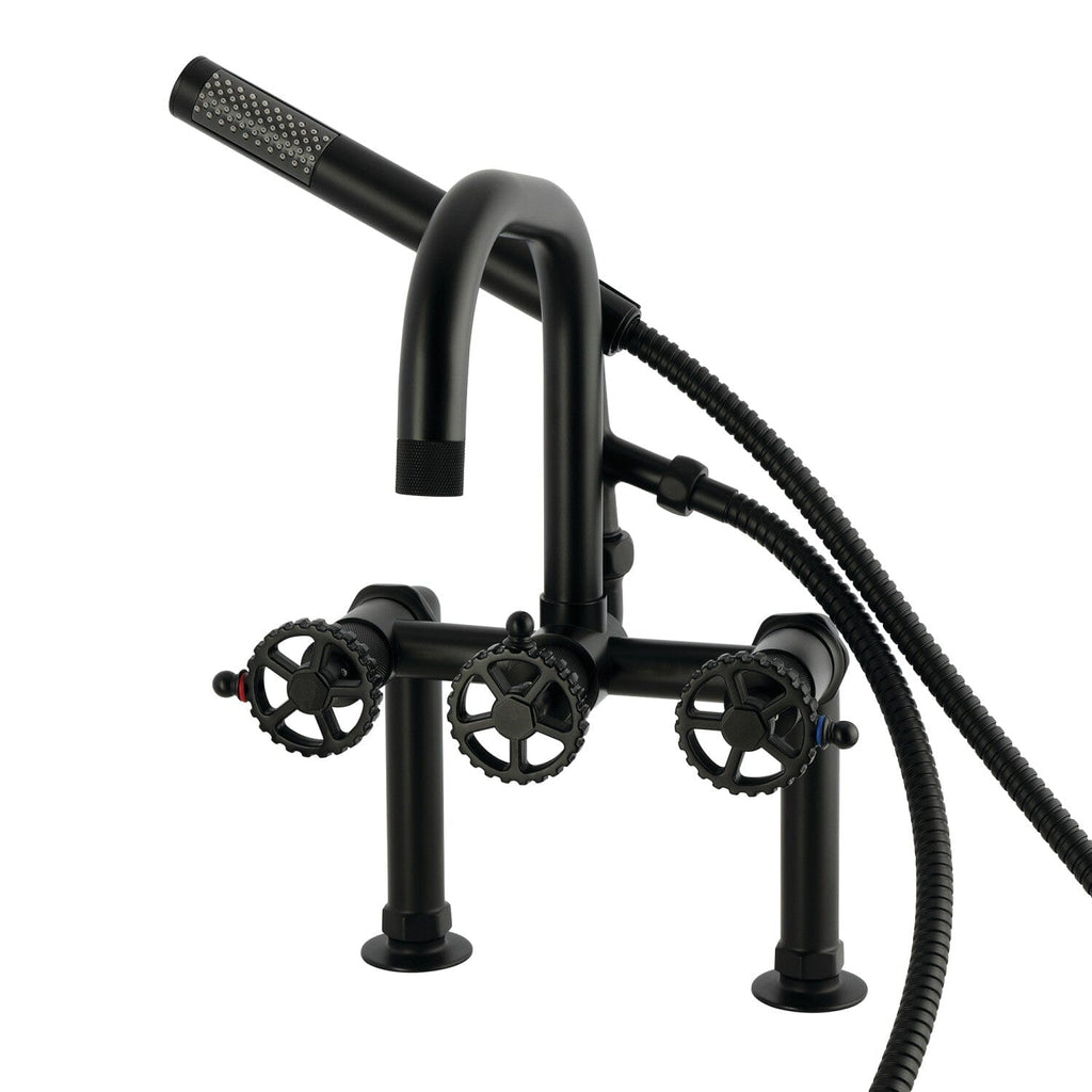 Fuller Three-Handle 2-Hole Deck-Mount Clawfoot Tub Faucet with Hand Shower