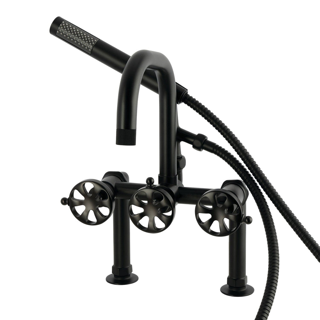 Belknap Three-Handle 2-Hole Deck-Mount Clawfoot Tub Faucet with Hand Shower