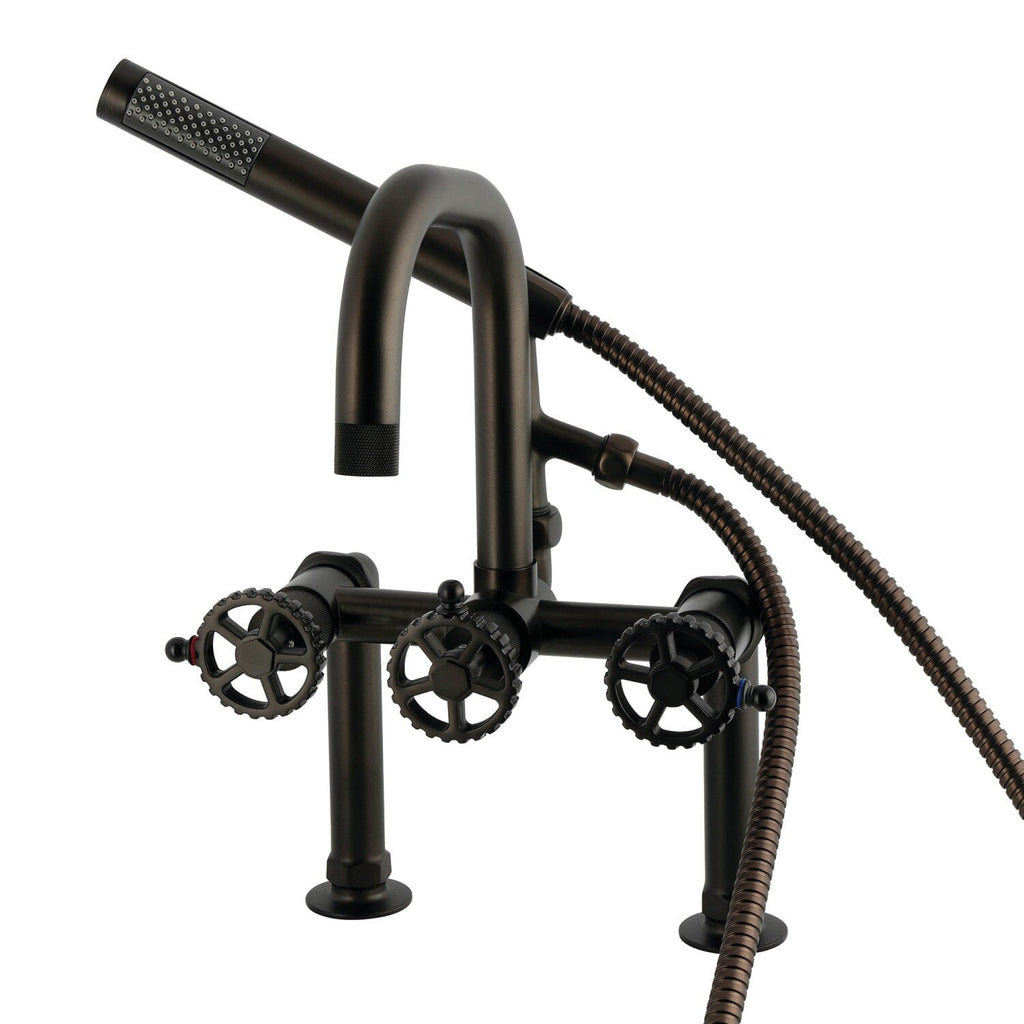 Fuller Three-Handle 2-Hole Deck-Mount Clawfoot Tub Faucet with Hand Shower