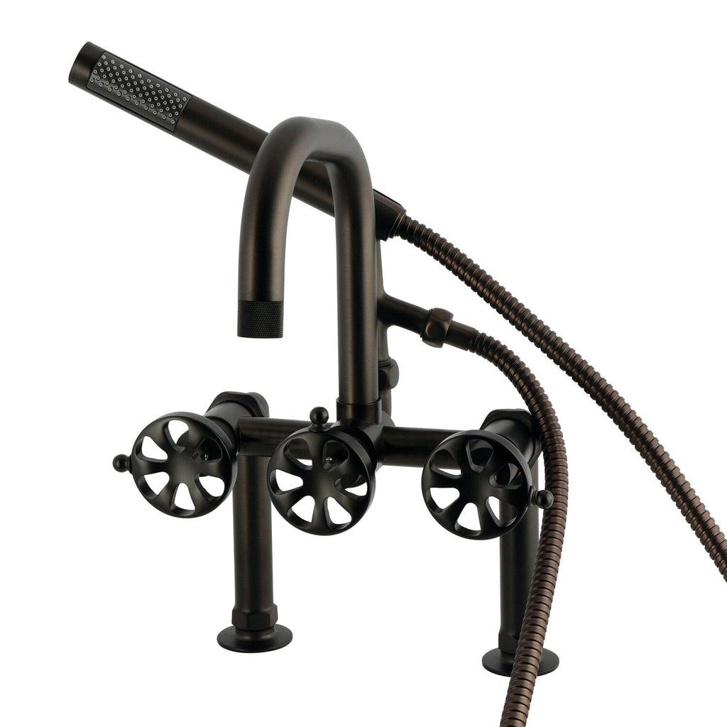 Belknap Three-Handle 2-Hole Deck-Mount Clawfoot Tub Faucet with Hand Shower