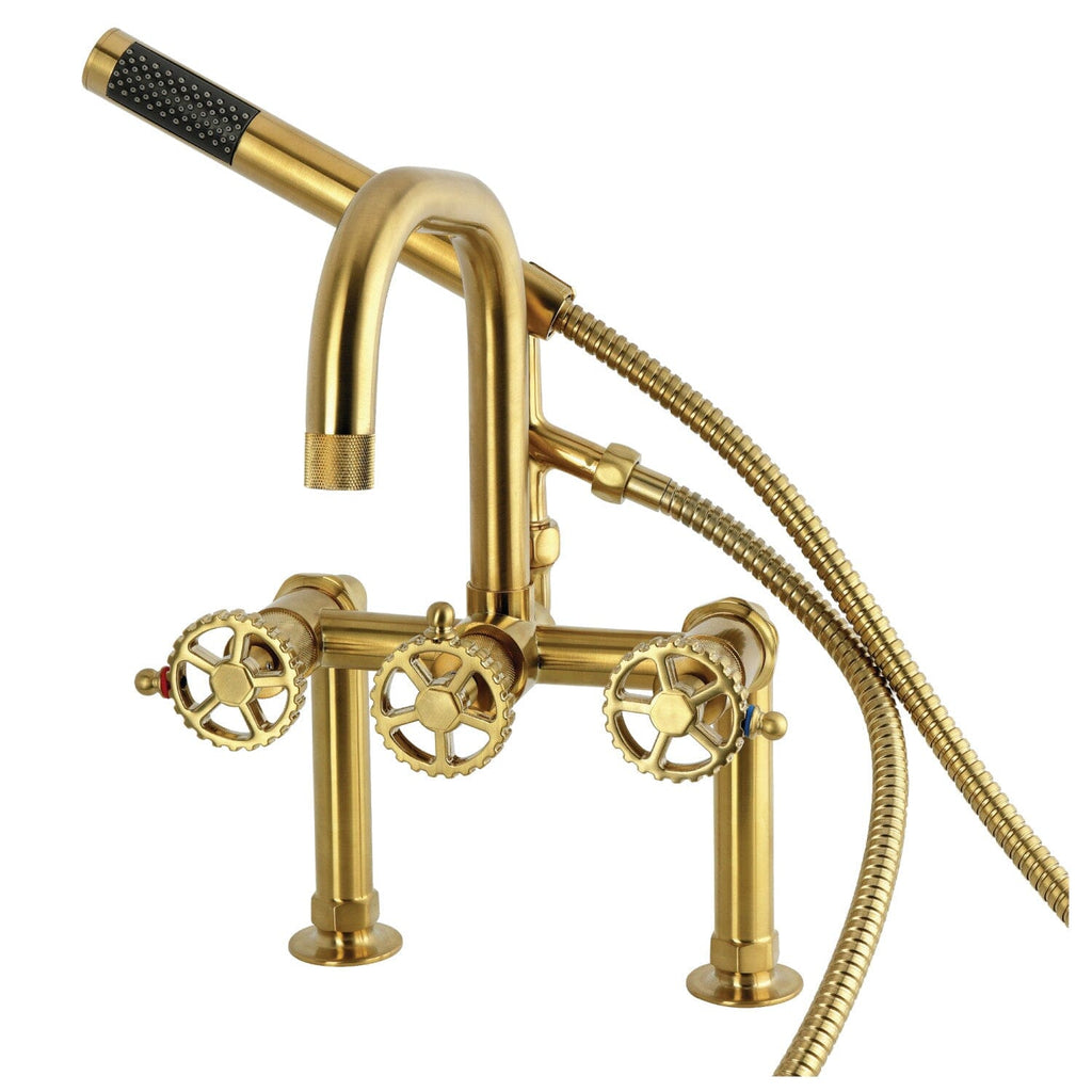 Fuller Three-Handle 2-Hole Deck-Mount Clawfoot Tub Faucet with Hand Shower