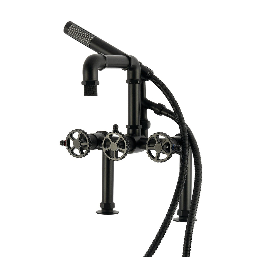 Fuller Three-Handle 2-Hole Deck-Mount Clawfoot Tub Faucet with Hand Shower