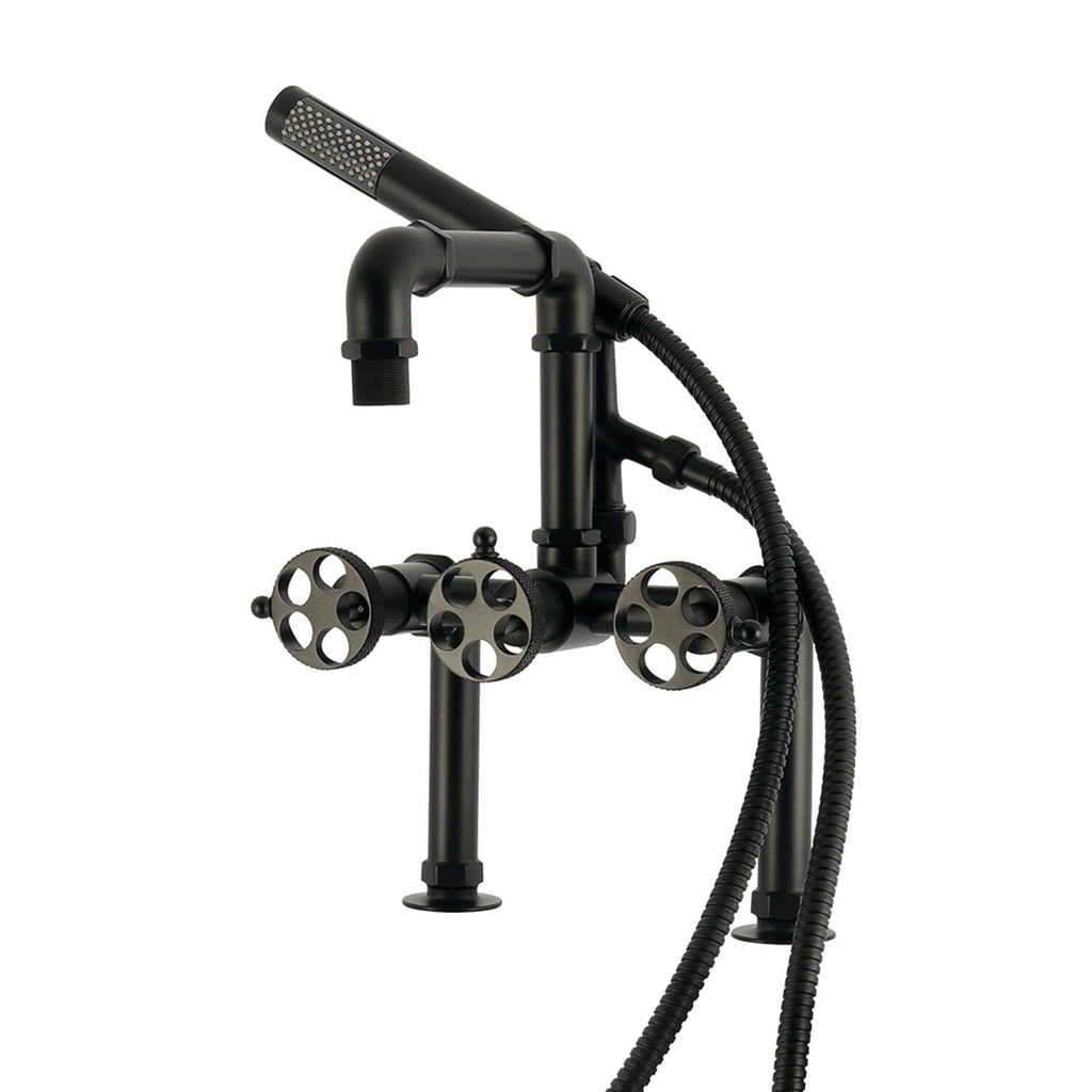 Webb Three-Handle 2-Hole Deck-Mount Clawfoot Tub Faucet with Knurled Handle and Hand Shower