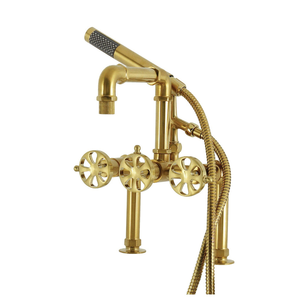 Belknap Three-Handle 2-Hole Deck-Mount Clawfoot Tub Faucet with Hand Shower
