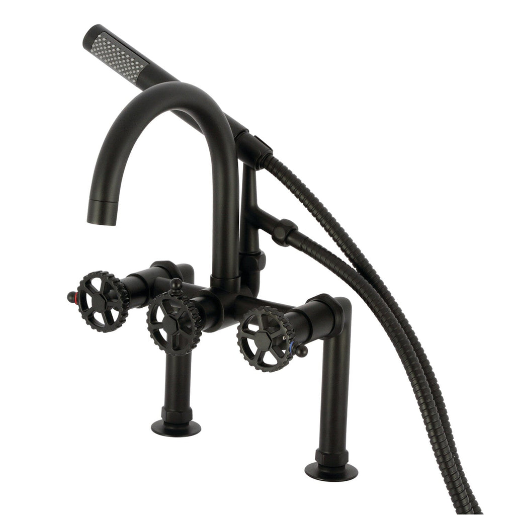 Fuller Three-Handle 2-Hole Deck-Mount Clawfoot Tub Faucet with Hand Shower