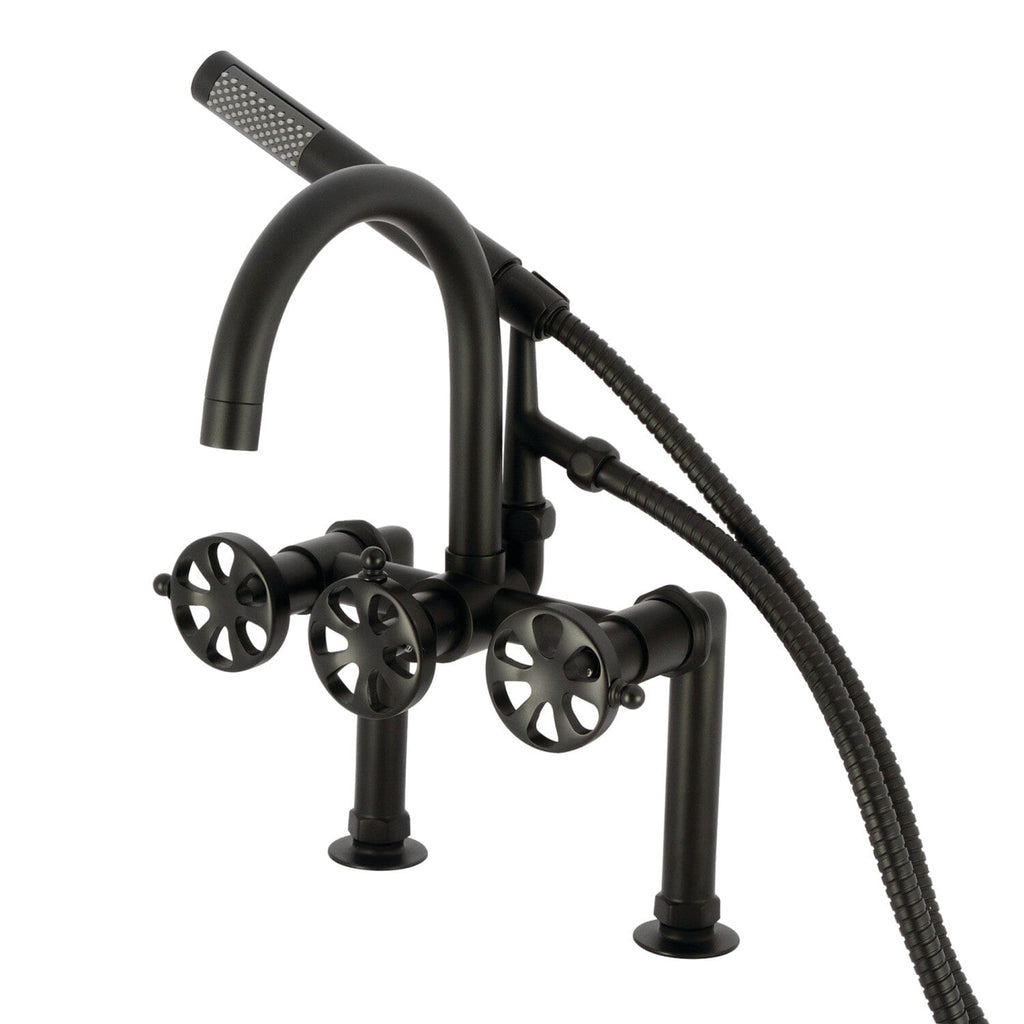 Belknap Three-Handle 2-Hole Deck-Mount Clawfoot Tub Faucet with Hand Shower