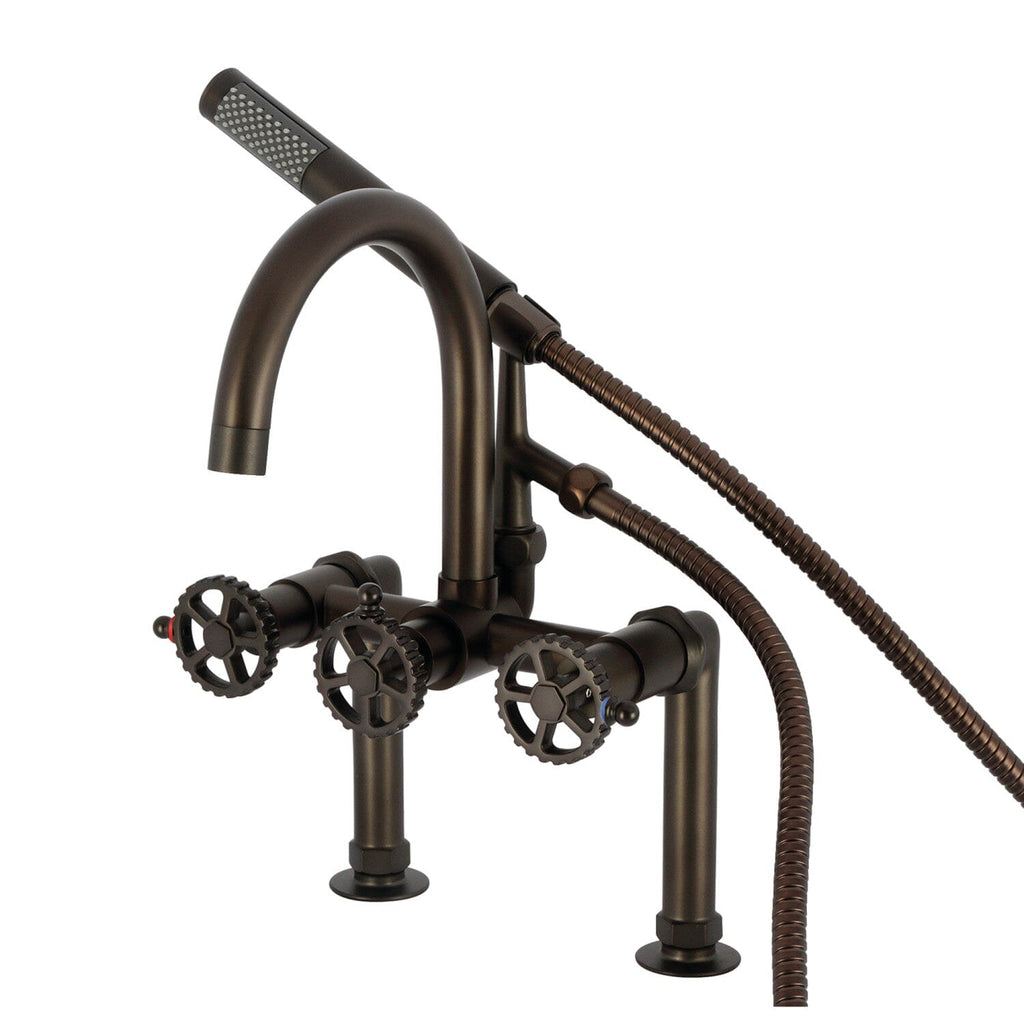 Fuller Three-Handle 2-Hole Deck-Mount Clawfoot Tub Faucet with Hand Shower