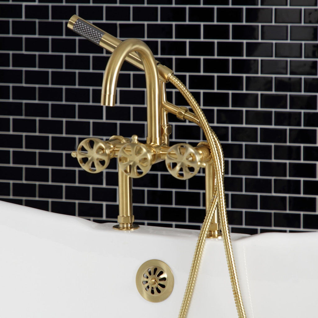Belknap Three-Handle 2-Hole Deck-Mount Clawfoot Tub Faucet with Hand Shower