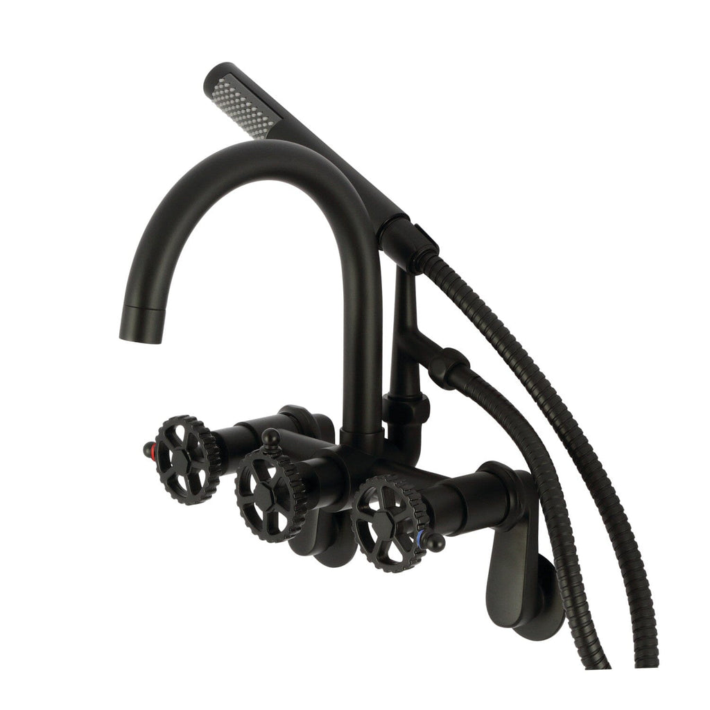 Fuller Three-Handle 2-Hole Tub Wall Mount Clawfoot Tub Faucet with Hand Shower