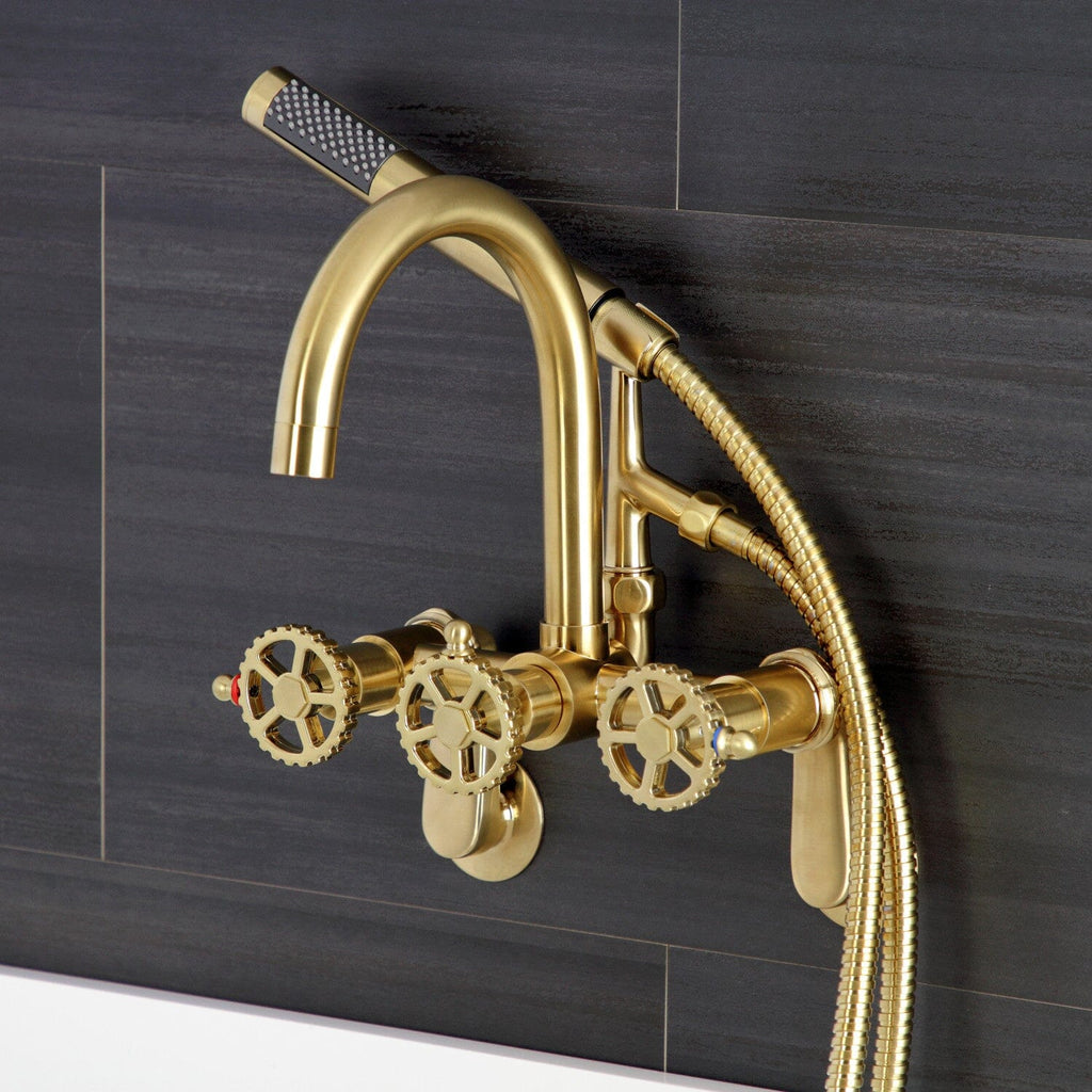 Fuller Three-Handle 2-Hole Tub Wall Mount Clawfoot Tub Faucet with Hand Shower