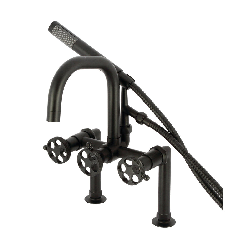 Webb Three-Handle 2-Hole Deck-Mount Clawfoot Tub Faucet with Knurled Handle and Hand Shower