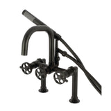 Webb Three-Handle 2-Hole Deck-Mount Clawfoot Tub Faucet with Knurled Handle and Hand Shower