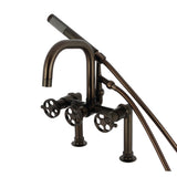Webb Three-Handle 2-Hole Deck-Mount Clawfoot Tub Faucet with Knurled Handle and Hand Shower