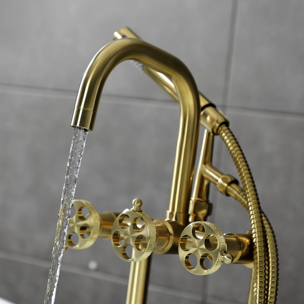 Webb Three-Handle 2-Hole Deck-Mount Clawfoot Tub Faucet with Knurled Handle and Hand Shower