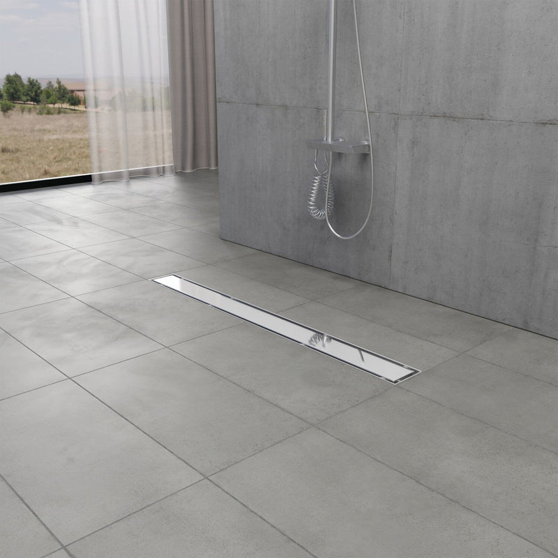 Watercourse 28-Inch Stainless Steel Linear Shower Drain with Reversible Tile Insert and Flat Grate