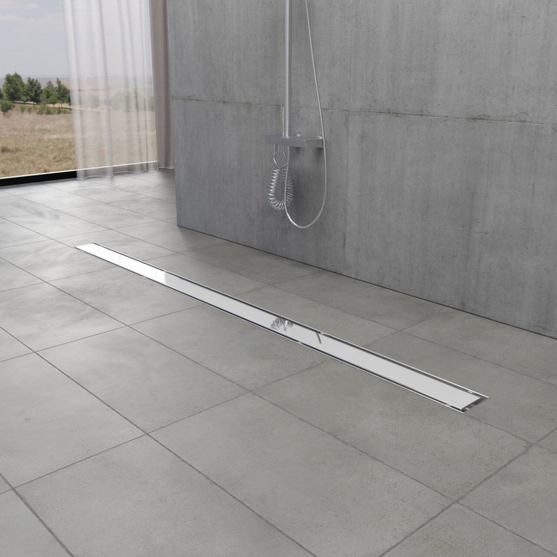 Watercourse 48-Inch Stainless Steel Linear Shower Drain with Reversible Tile Insert and Flat Grate