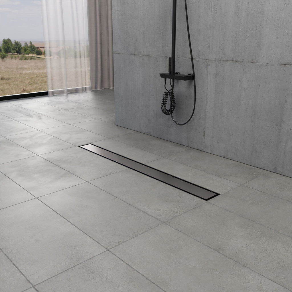 Watercourse 28-Inch Stainless Steel Linear Shower Drain with Reversible Tile Insert and Flat Grate, Drain with Base Flange and Hair Strainer