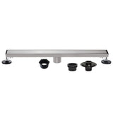 Watercourse 28-Inch Stainless Steel Linear Shower Drain with Reversible Tile Insert and Flat Grate, Drain with Base Flange and Hair Strainer