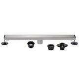 Watercourse 32-Inch Stainless Steel Linear Shower Drain with Reversible Tile Insert and Flat Grate, Drain with Base Flange and Hair Strainer