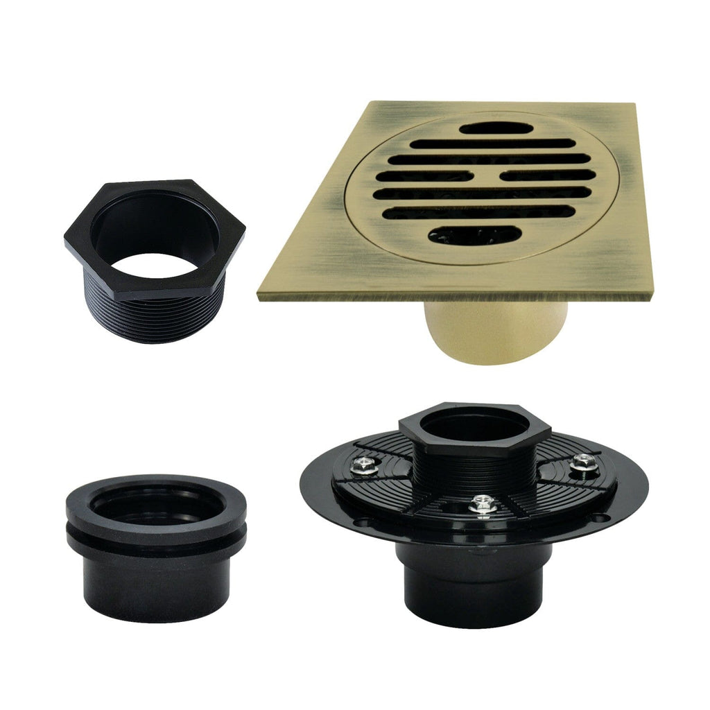 Watercourse 4-Inch Square Brass Shower Drain