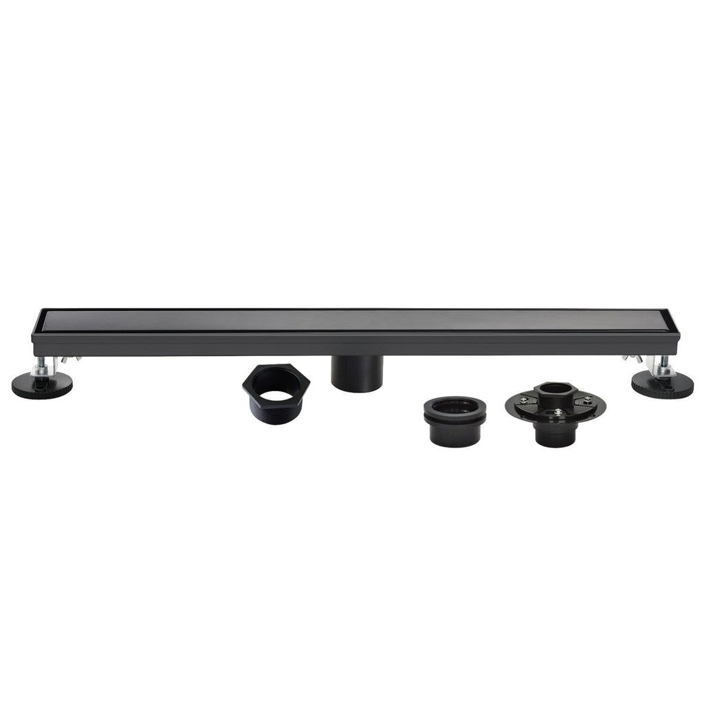 Watercourse 48-Inch Stainless Steel Linear Shower Drain with Reversible Tile Insert and Flat Grate, Drain with Base Flange and Hair Strainer