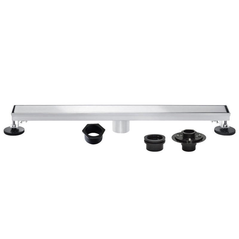 Watercourse 48-Inch Stainless Steel Linear Shower Drain with Reversible Tile Insert and Flat Grate, Drain with Base Flange and Hair Strainer