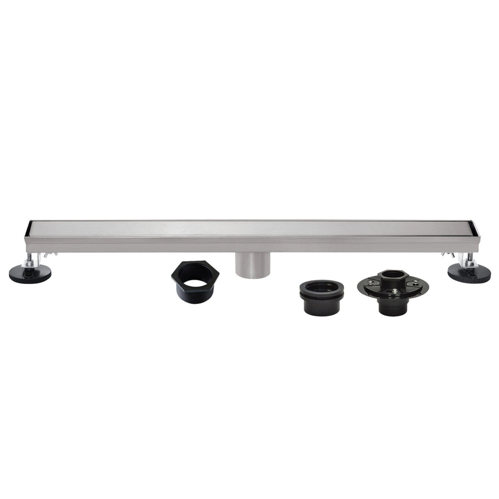 Watercourse 48-Inch Stainless Steel Linear Shower Drain with Reversible Tile Insert and Flat Grate, Drain with Base Flange and Hair Strainer