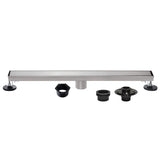 Watercourse 48-Inch Stainless Steel Linear Shower Drain with Reversible Tile Insert and Flat Grate, Drain with Base Flange and Hair Strainer