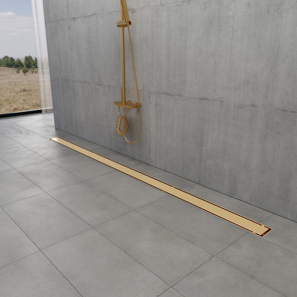 Watercourse 60-Inch Stainless Steel Linear Shower Drain with Reversible Tile Insert and Flat Grate, Drain with Base Flange and Hair Strainer