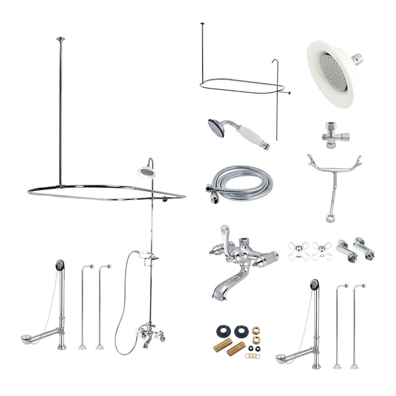 Vintage Three-Handle 2-Hole Tub Wall Mount Clawfoot Tub Faucet Package with Shower Enclosure