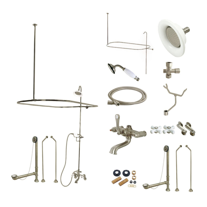 Vintage Three-Handle 2-Hole Tub Wall Mount Clawfoot Tub Faucet Package with Shower Enclosure