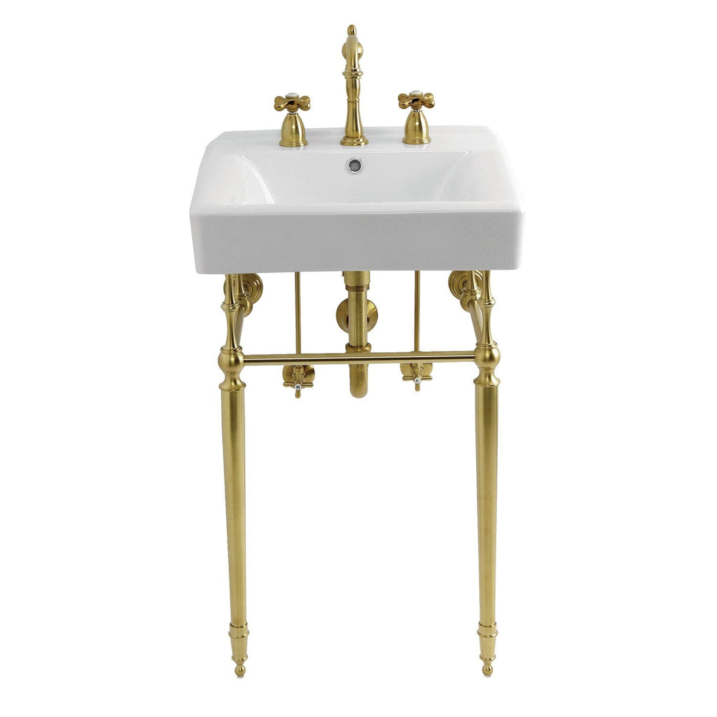 Edwardian 20-Inch Porcelain Console Sink Set with Widespread Bathroom Faucet and Plumbing Trim Kit (8-Inch, 3-Hole)