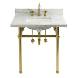 Templeton 30-Inch Carrara Marble Console Sink Set with Widespread Bathroom Faucet and Plumbing Trim Kit (8-Inch, 3-Hole)