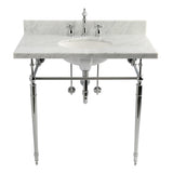 Edwardian 36-Inch Carrara Marble Console Sink Set with Widespread Bathroom Faucet and Plumbing Trim Kit (8-Inch, 3-Hole)