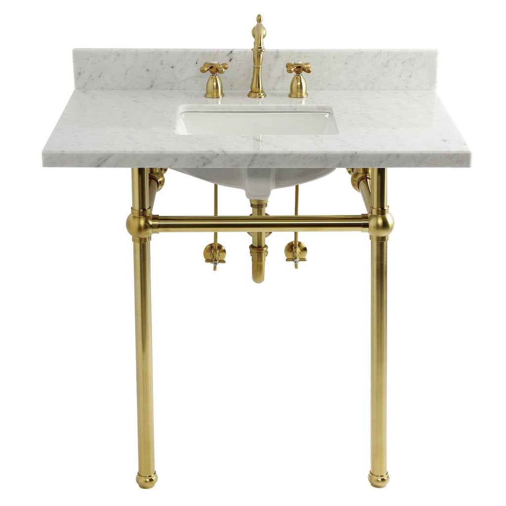Templeton 36-Inch Carrara Marble Console Sink Set with Widespread Bathroom Faucet and Plumbing Trim Kit (8-Inch, 3-Hole)