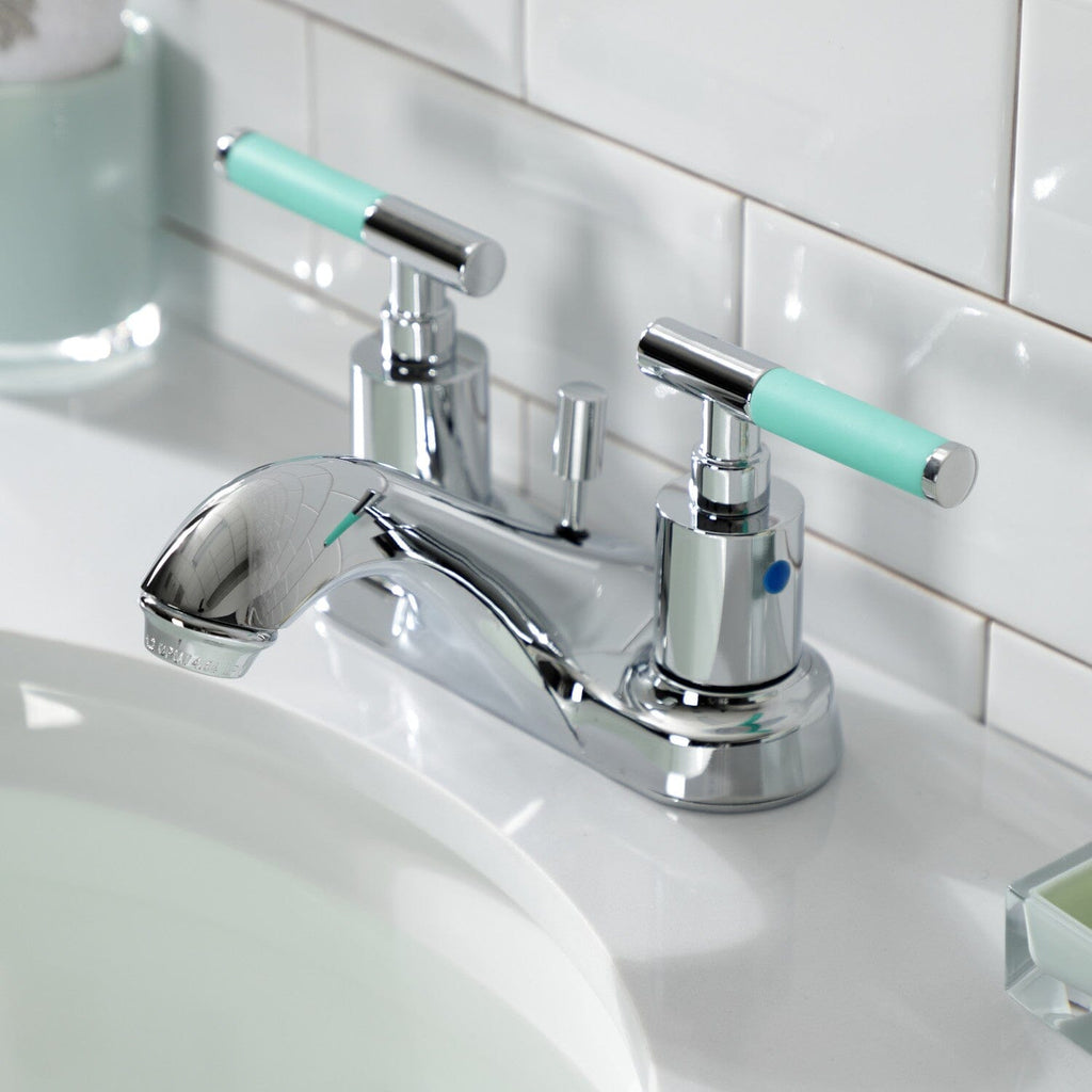 Kaiser Double-Handle 3-Hole Deck Mount 4-Inch Centerset Bathroom Faucet with Pop-Up Drain