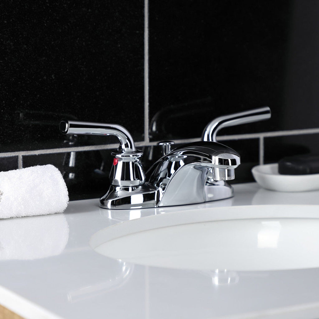 Restoration Double-Handle 3-Hole Deck Mount 4-Inch Centerset Bathroom Faucet with Pop-Up Drain