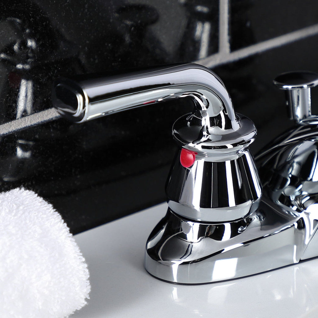 Restoration Double-Handle 3-Hole Deck Mount 4-Inch Centerset Bathroom Faucet with Pop-Up Drain