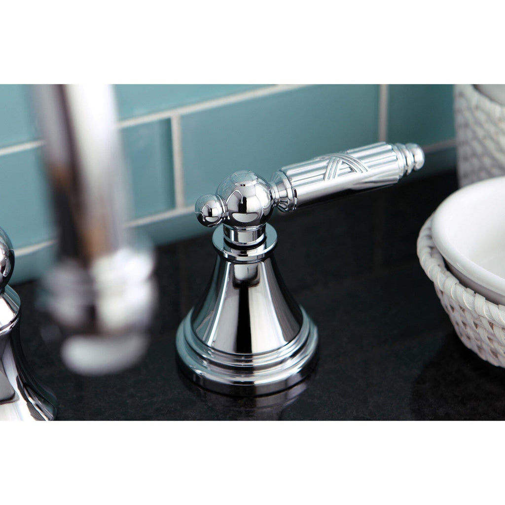 Georgian Two-Handle 3-Hole Deck Mount Widespread Bathroom Faucet with Brass Pop-Up Drain
