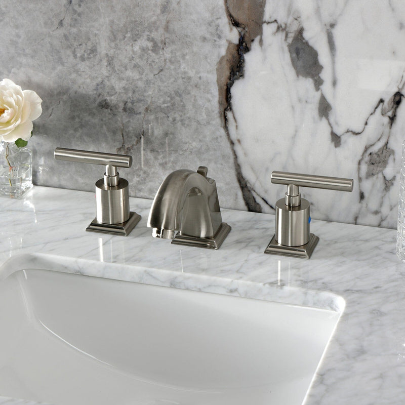 Manhattan Two-Handle 3-Hole Deck Mount Widespread Bathroom Faucet with Pop-Up Drain