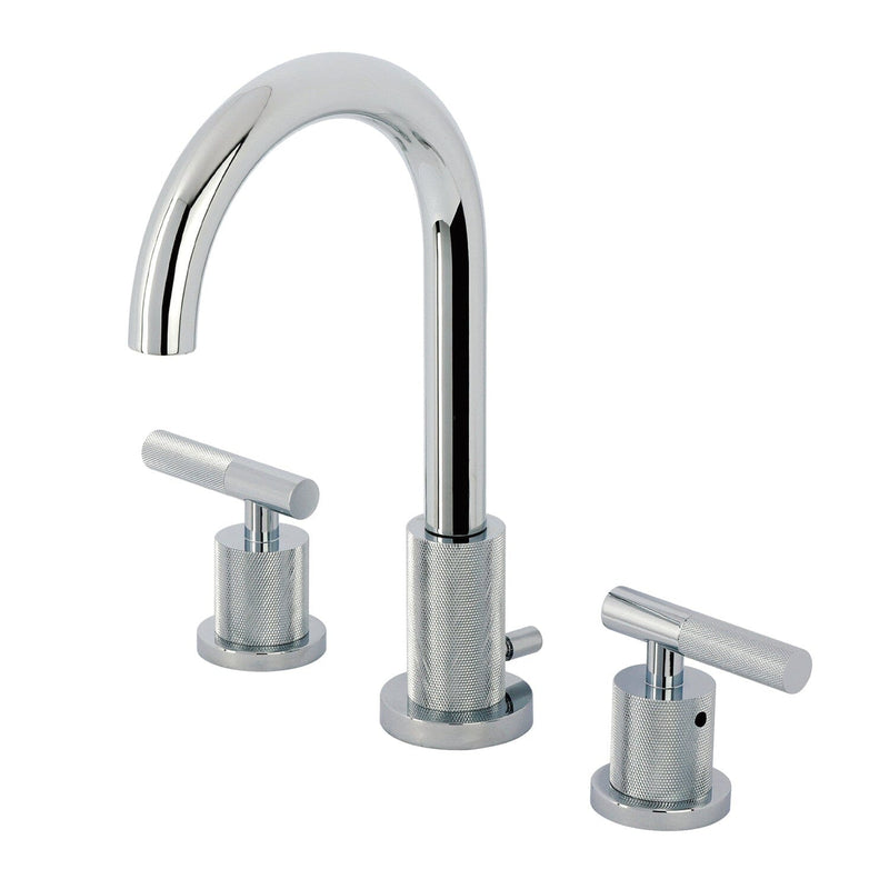 Convergent Two-Handle 3-Hole Deck Mount Widespread Bathroom Faucet with Knurled Handle and Brass Pop-Up